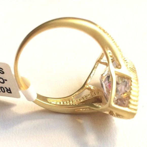 Art Deco Cocktail Ring Size 9 Gold Plated Marquis Cubic Zirconia Statement - Picture 9 of 11